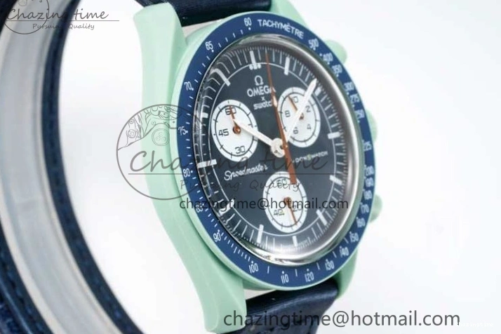 0305 SoftTouch Speedmaster Misson On Earth 1:1 Best Edition Blue Dial On Nylon Strap Quartz 7859